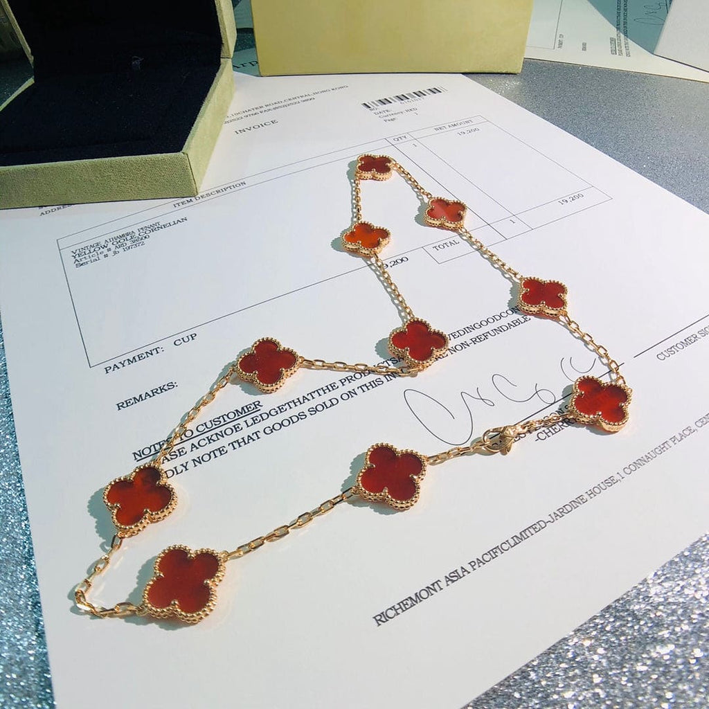Van Cleef & Arpels Vintage Alhambra Red Carnelian 10 Motifs Necklace