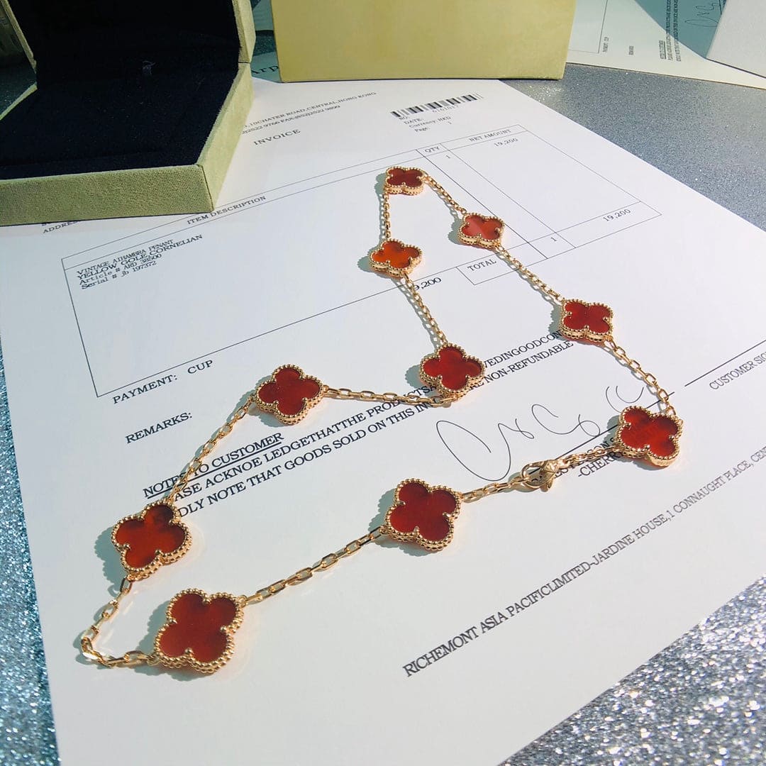 Van Cleef & Arpels Vintage Alhambra Red Carnelian 10 Motifs Necklace