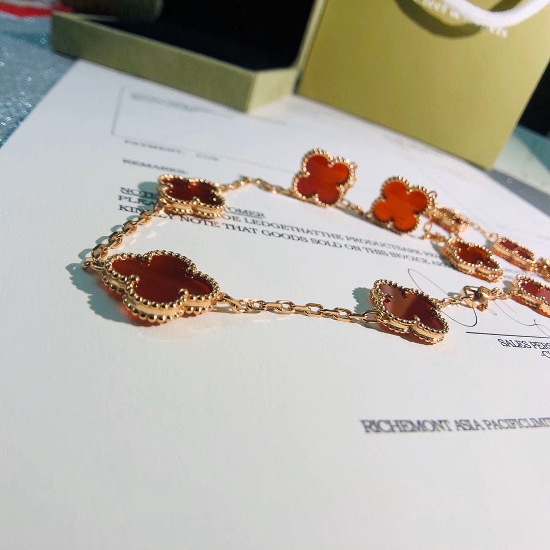 Van Cleef & Arpels Vintage Alhambra Red Carnelian 10 Motifs Necklace