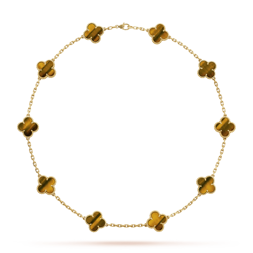 Van Cleef & Arpels Vintage Alhambra Tiger’s Eye 10 Motifs Necklace