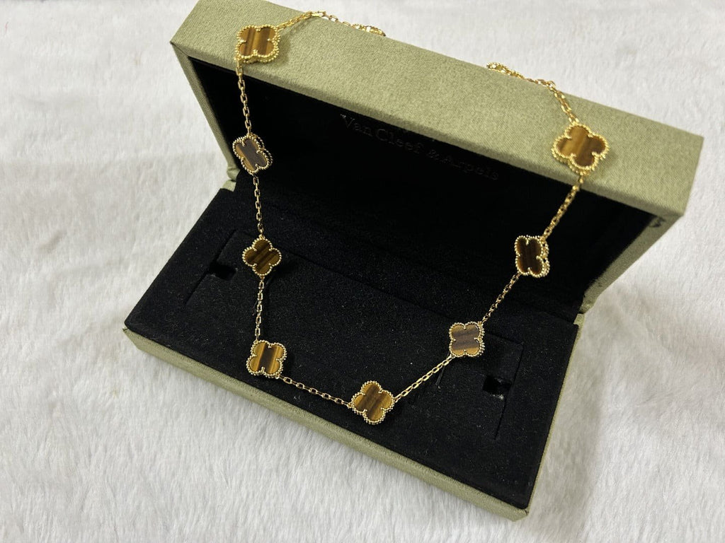 Van Cleef & Arpels Vintage Alhambra Tiger’s Eye 10 Motifs Necklace