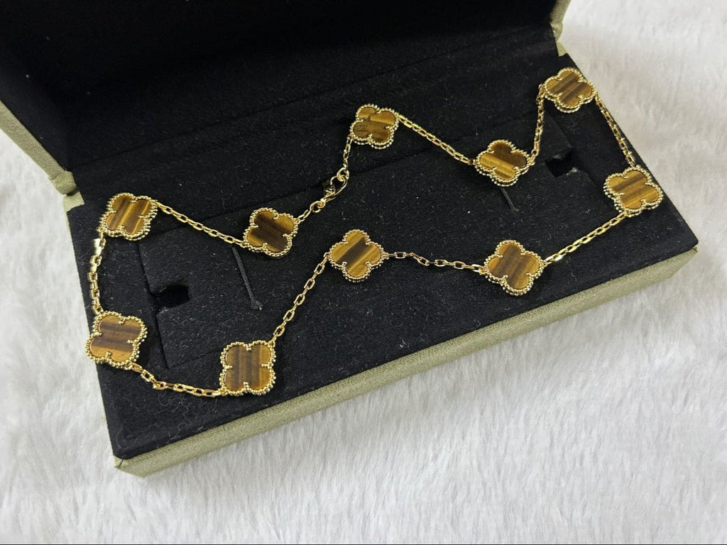 Van Cleef & Arpels Vintage Alhambra Tiger’s Eye 10 Motifs Necklace