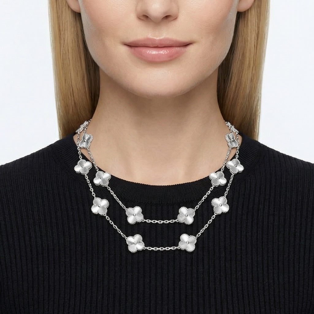 Van Cleef & Arpels Vintage Alhambra White Agate 20 Motifs Long Necklace