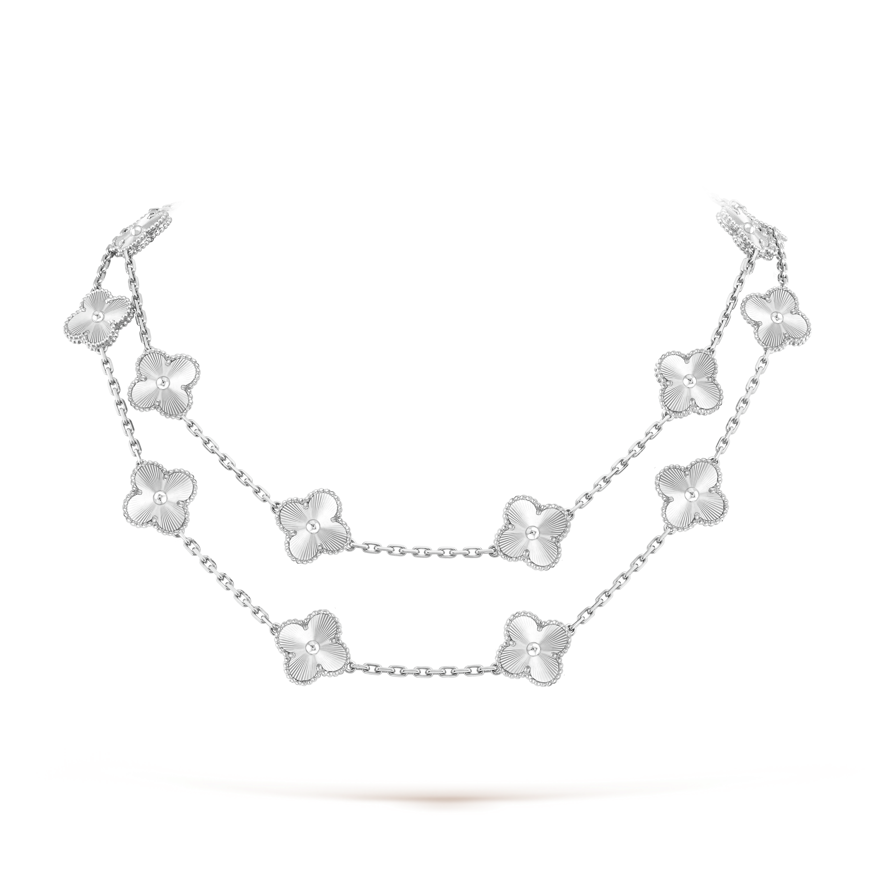 Van Cleef & Arpels Vintage Alhambra White Agate 20 Motifs Long Necklace