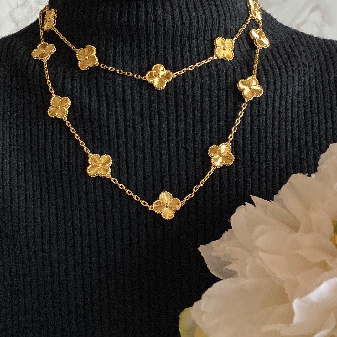 Van Cleef & Arpels Vintage Alhambra White Agate 20 Motifs Long Necklace