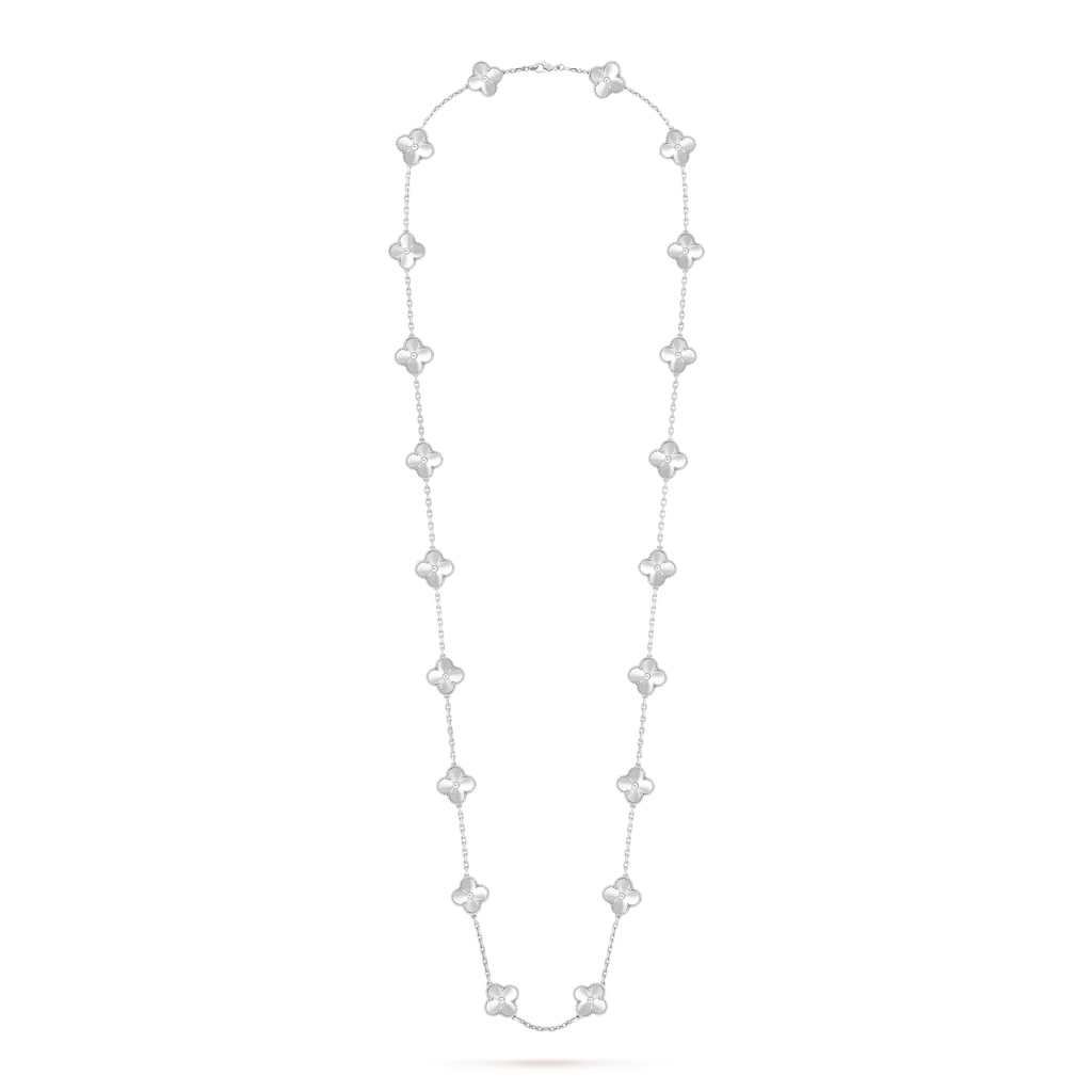 Van Cleef & Arpels Vintage Alhambra White Agate 20 Motifs Long Necklace
