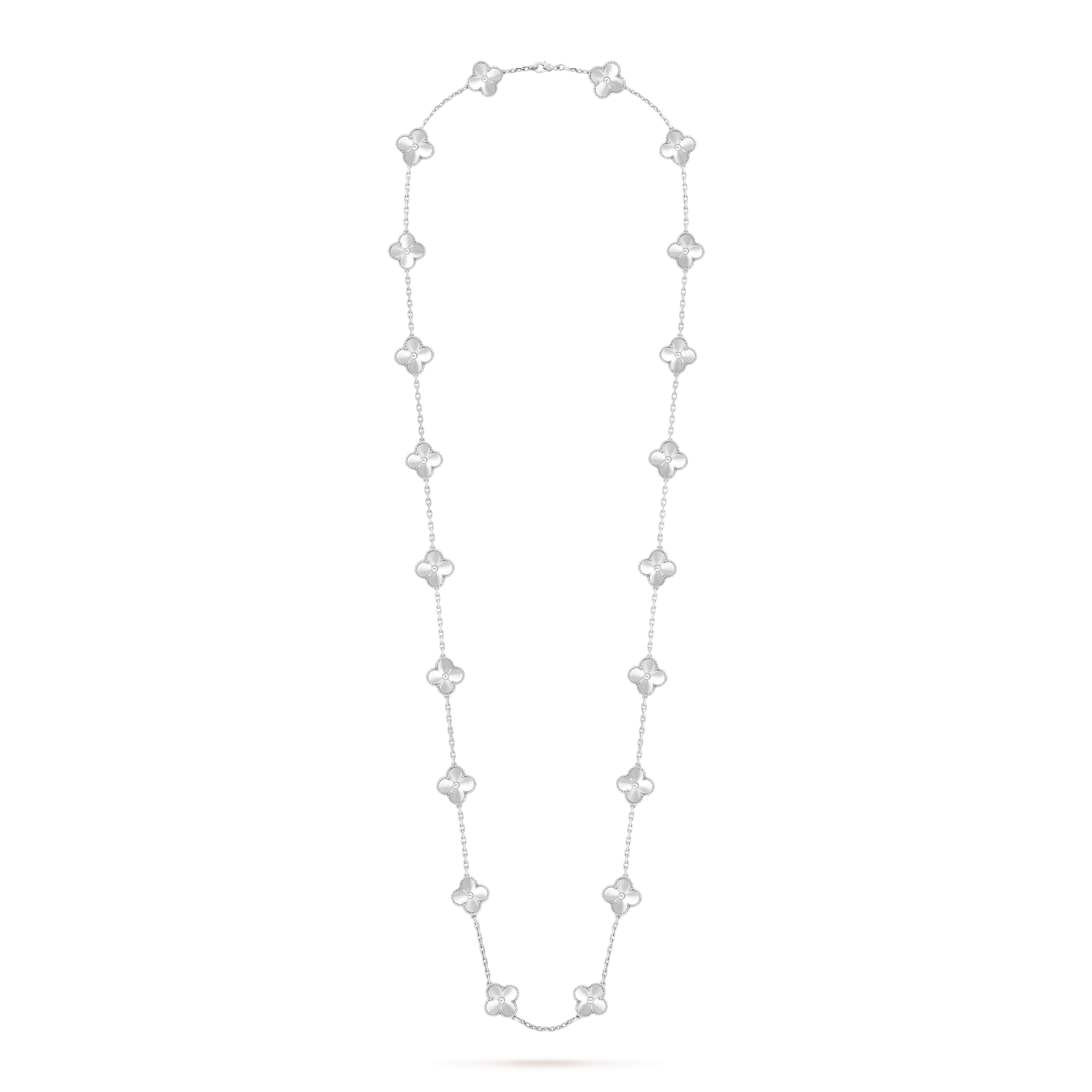 Van Cleef & Arpels Vintage Alhambra White Agate 20 Motifs Long Necklace
