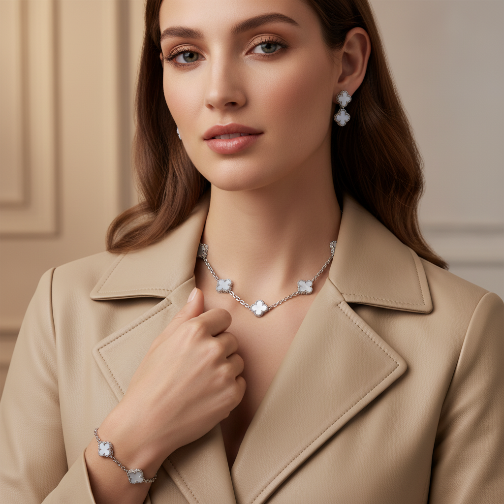 Van Cleef & Arpels Vintage Alhambra White Chalcedony 10 Motifs Necklace
