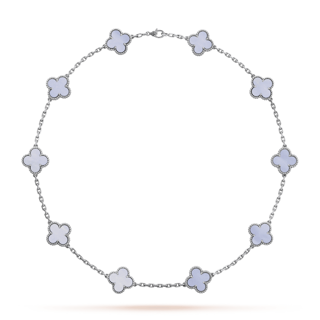 Van Cleef & Arpels Vintage Alhambra White Chalcedony 10 Motifs Necklace