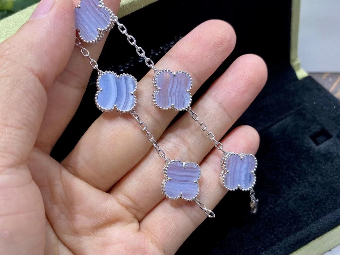 Van Cleef & Arpels Vintage Alhambra White Chalcedony 10 Motifs Necklace