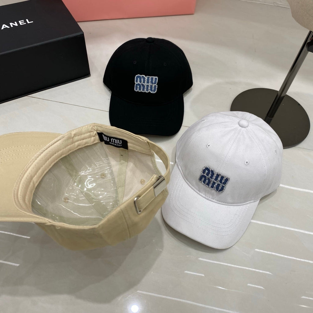 Miu Miu Rhinestone Logo Baseball Cap